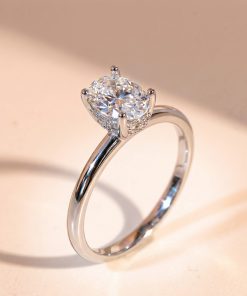 Nhẫn nữ bạc xi bạch kim đá mặt oval vĩnh cửu, sang trọng